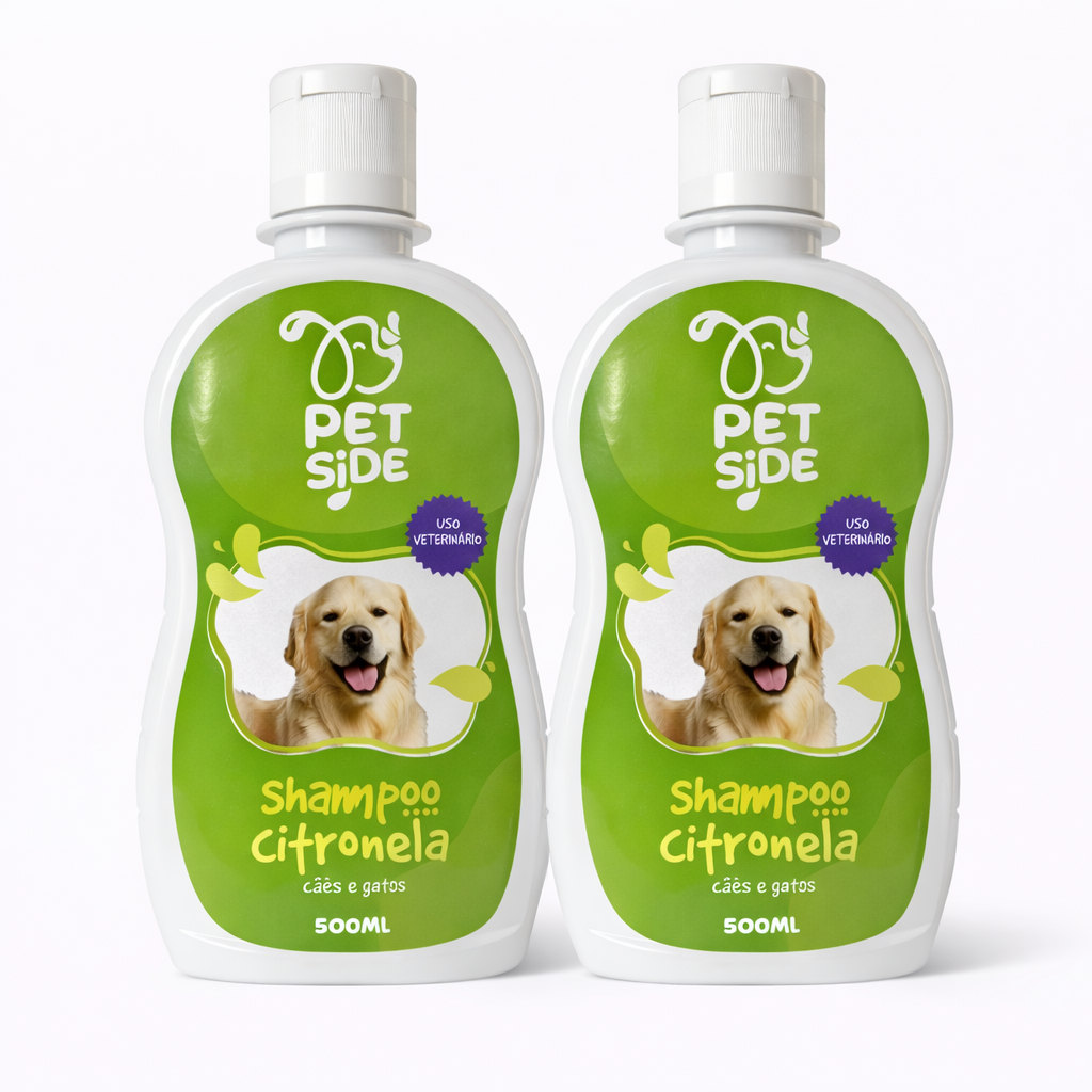 Kit 2 Shampoo para Cães Repelente Natural Refrescante Citronela Petside 500ml Banho Petshop