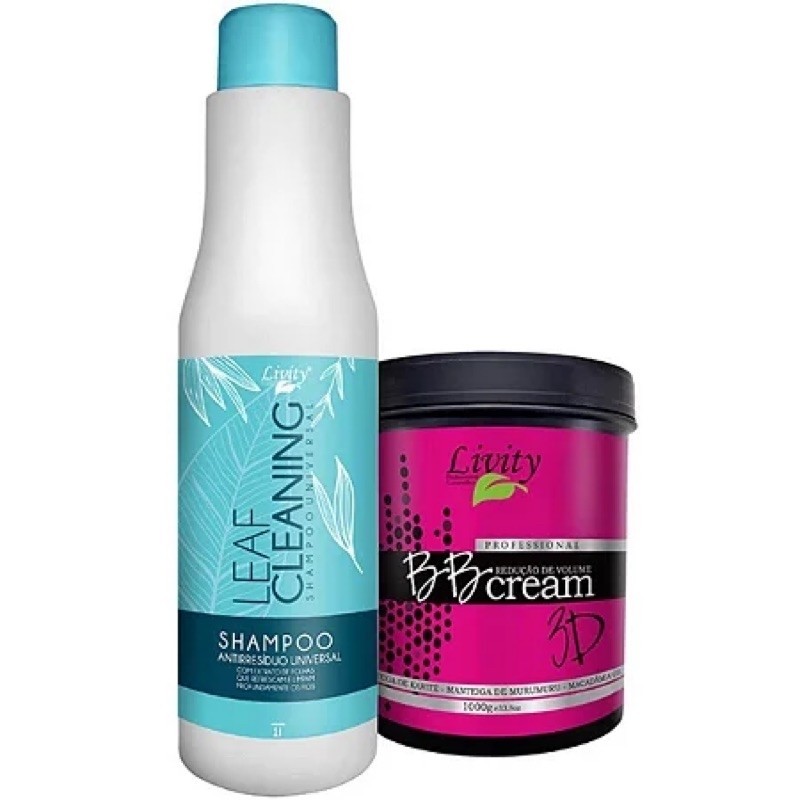 Kit Progressiva BB Cream 3D Capilar BTX Livity + Shampoo Antirresíduo Leaf Cleaning 1 KG