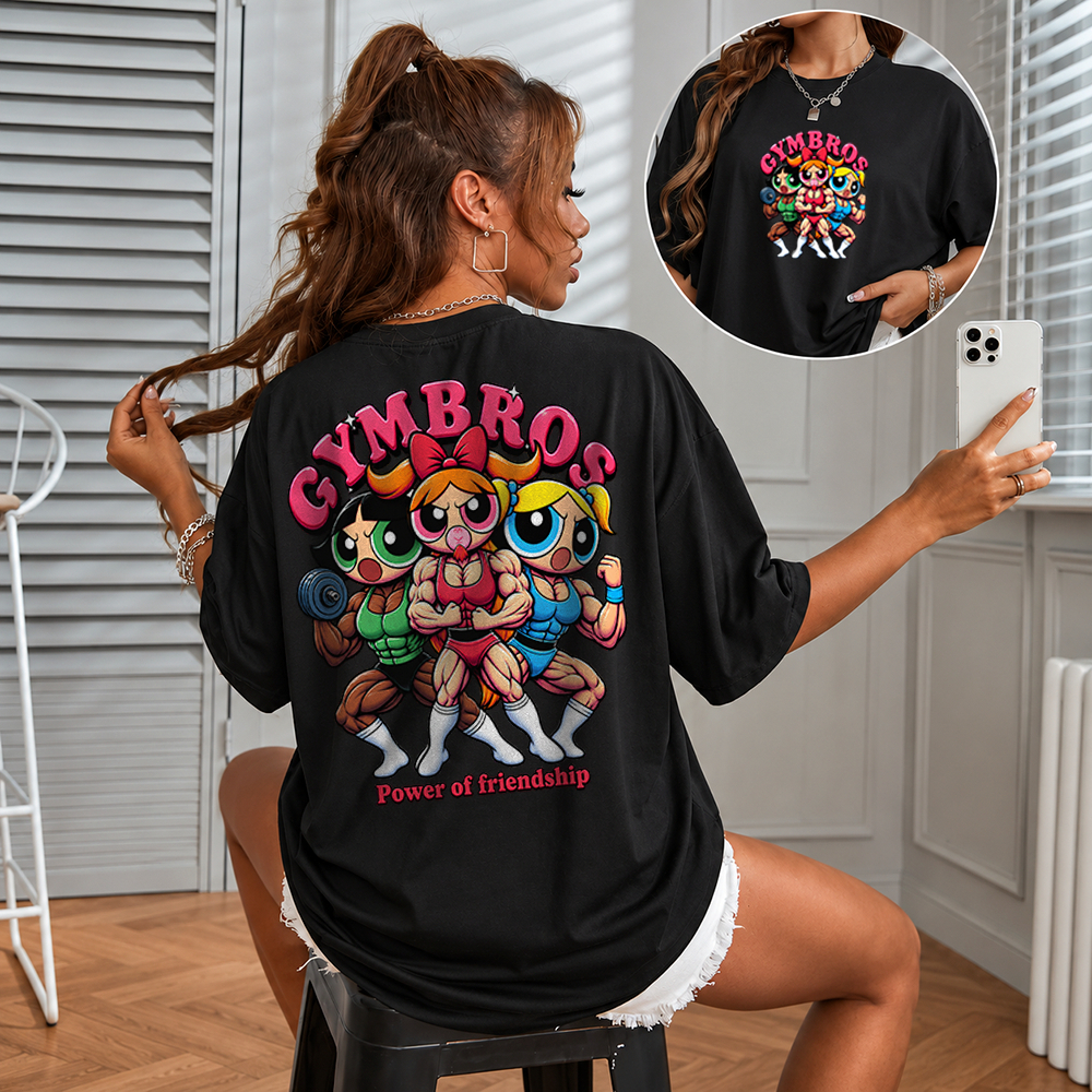 Camiseta OVERSIZED Para Treino Manga Longa Estilosa Gym Bros Power Of Friendship Fitness Gym Confortavel