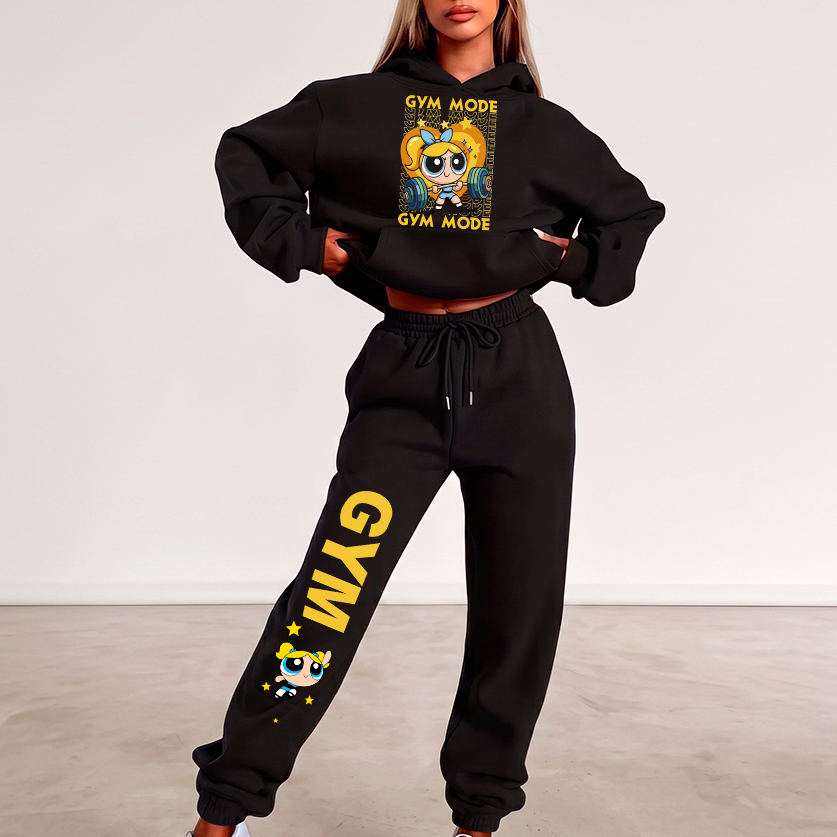 Conjunto Feminino Moletom Canguru e Calça Jogger Meninas Poderosas Gilrs Power Gym Y2K Confortavel