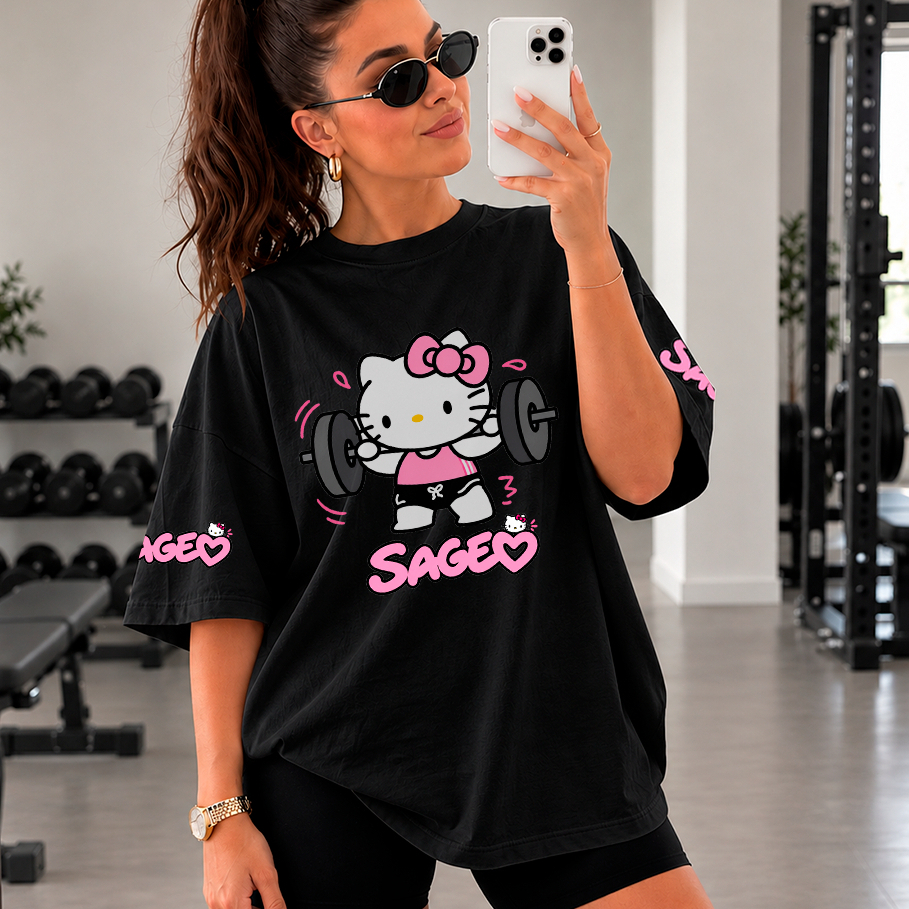 Camiseta Oversized T-shirt Feminina Personagens Meninas Girls Power GYM Academia Treino Hello kitty  Meninas Poderosas