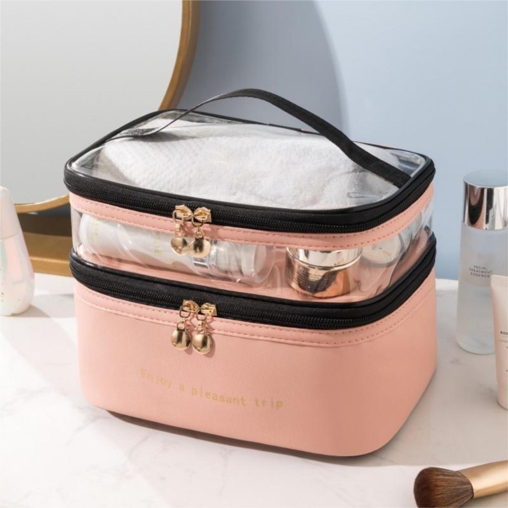 Necessaire Camada Divisória Dupla Organizador Cosmetico Transparente A Prova de Água Portátil Viagen Grande Capacidade