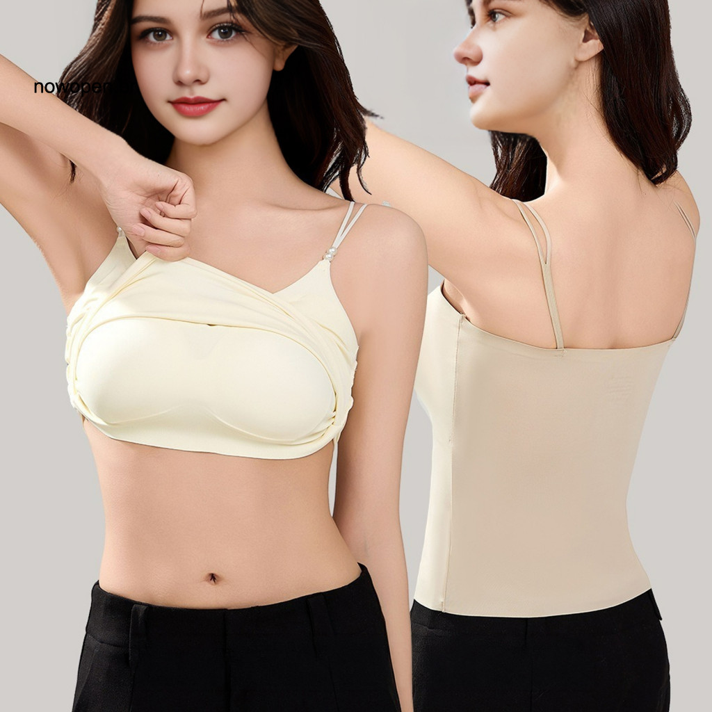Breathable Undershirt Slim Fit Base Layer Women’s Tank Top with Built-in Bra Padded Spaghetti Strap Camisole Double Li