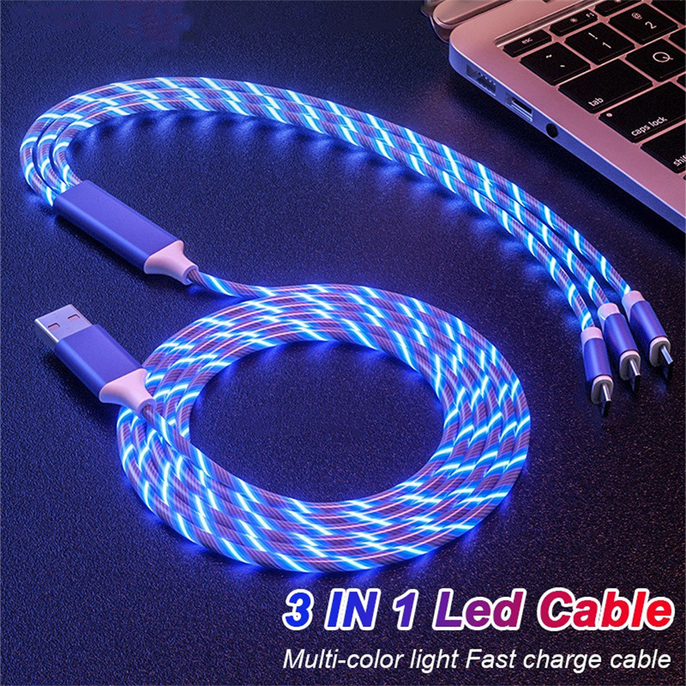 Glowing Kable 3 IN 1 Data Micro USB Android Charger Type C Data Android IOS Colorful LED Lights