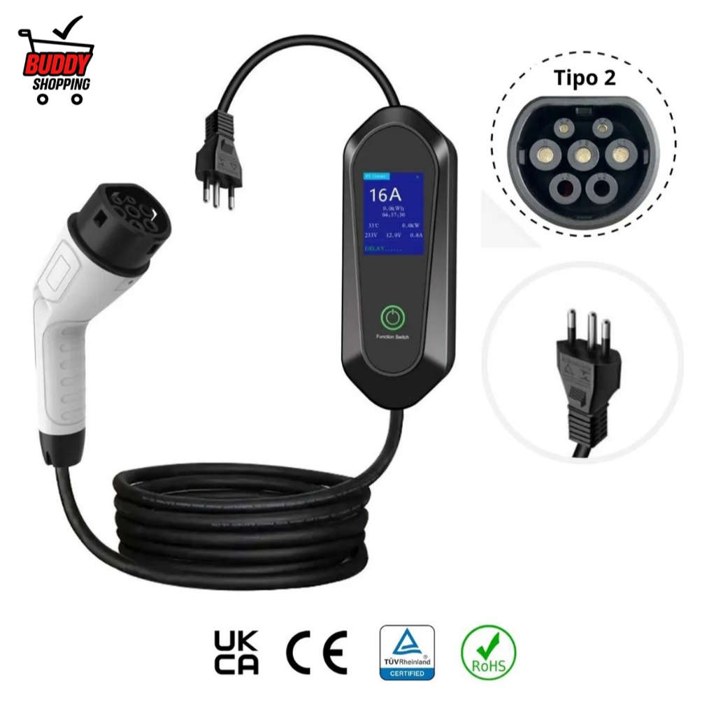 Knup Carregador Veicular EV Portátil Bivolt 16A 3,5KW Cabo 5M Ajustável IP67 KP-TC46 Preto