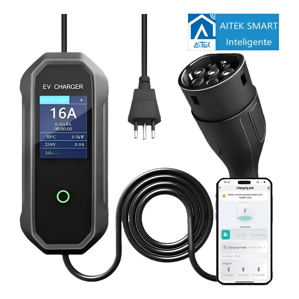 Carregador De Carro Elétrico Portátil Com App 3.5kw 16a Bivolt Tipo2 Compatível Com Smart Life /Tuya