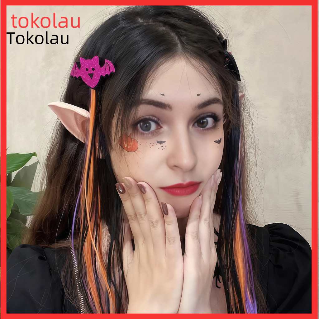 Cartoon Hair Accessories Gradient Color Strands Halloween Colored Extensions for Kids – Long Straight Clip-in Hairpiec