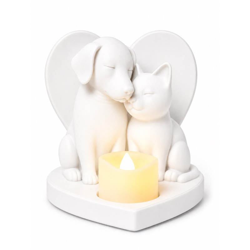Memorial Pet Cachorro e Gato com Vela LED | Porta Velas Decorativo Pet Anjo | Homenagem para Cachorros e Gatos