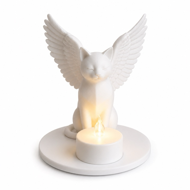 Memorial Pet Gato Anjo com Vela LED – Homenagem Eterna para seu Melhor Amigo