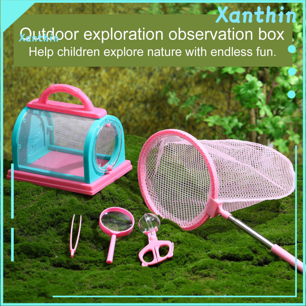 Children Critter Catcher Toy Kids Magnifying Glass Set 1 Kit for – Outdoor Nature Exploration with Viewer Box Net Clip