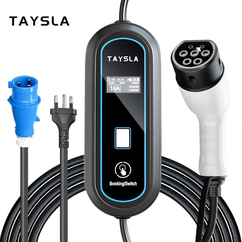 Carregador Veicular Portátil TAYSLA Tipo 2 3,5KW/7KW Bivolt 110V-220V para Carros Elétricos