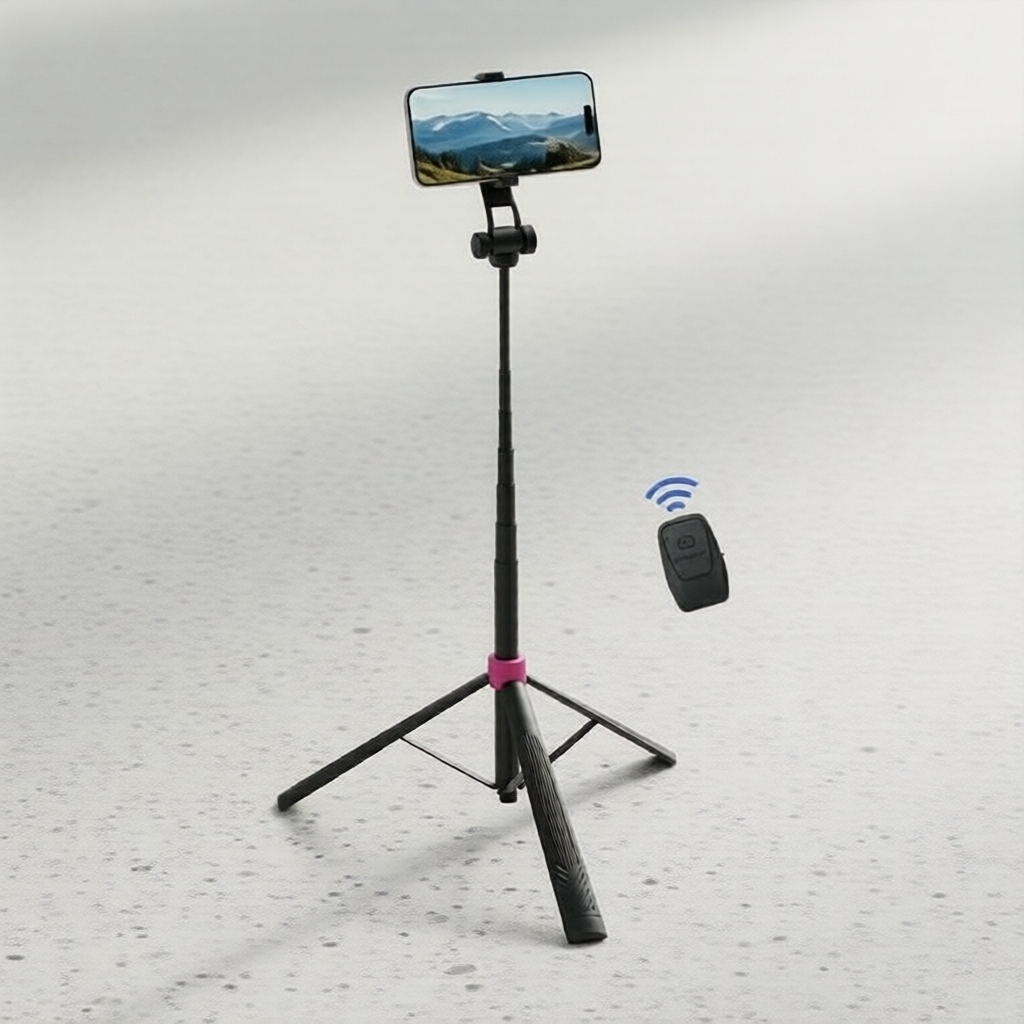 Bastão de Selfie Retrátil 3 em 1 Compacto com Tripé, Suporte Giratório 360° e Controle Remoto Wireless