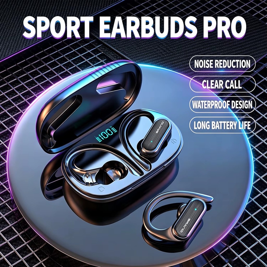 TWS Fone de Ouvido Bluetooth Sem Fio Controle Touch HiFi Estéreo Super Bass Earhook à Prova d'Água