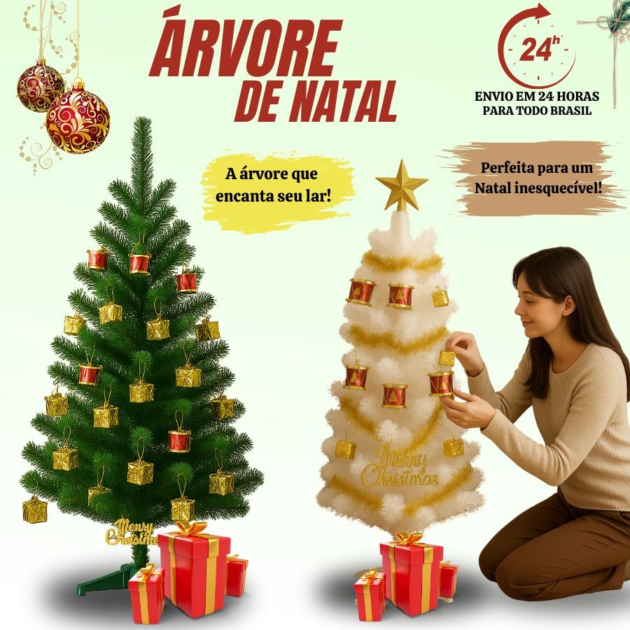 Árvore Natal Verde e Branca 90cm/120cm/150cm Galhos Decoração Natalina Pinheiro Pinheirinho Premium