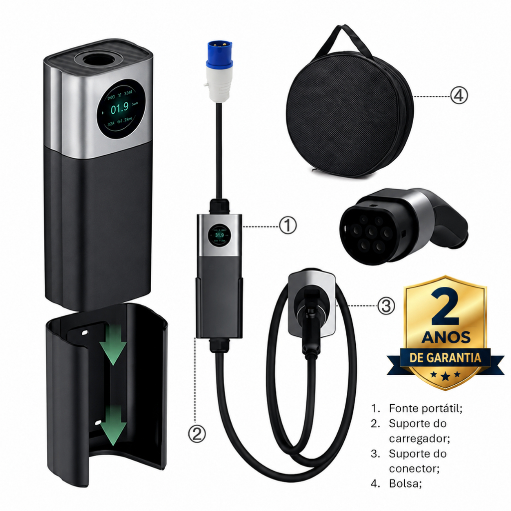 Carregador Portátil Liteon 3,5KW 5M P/ Carro Elétrico Q20 3,5KW Wi-Fi app Tuya Smartlife Tomada Steck Bivolt