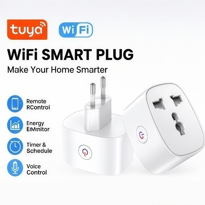 Tuya WiFi Plugue Inteligente Multifuncional Tomada Ue 16A Temporizador De Monitoramento De Consumo De Energia App Contro