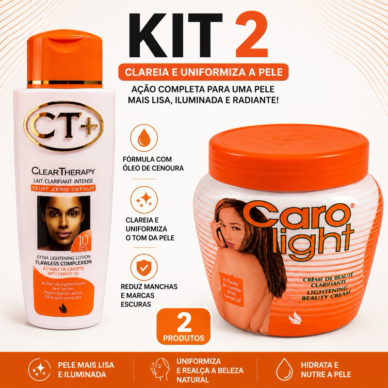Kit Clareador CT+ Clear Therapy + Creme Caro Light Original | Hidratação e Uniformização da Pele