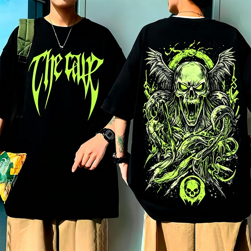 Camiseta Preta Unisex, Design com Calaveras Estilizadas, Textos 