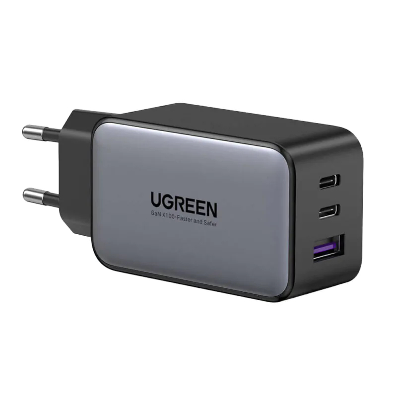 Carregador UGREEN PD GaN 65W CD244 Turbo 2 USB-C + 1 USB-A Carga Rápida