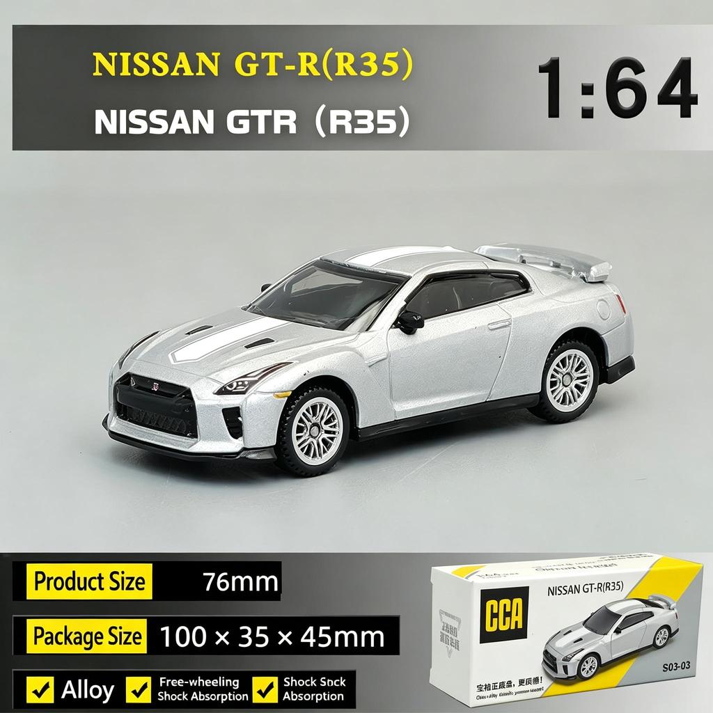 CCA 1 : 64 Nissan GT-R (R35) Diecast Sports Car Chassi De Liga De Zinco Deslizante Com Absorção De Choque Mini Colecioná