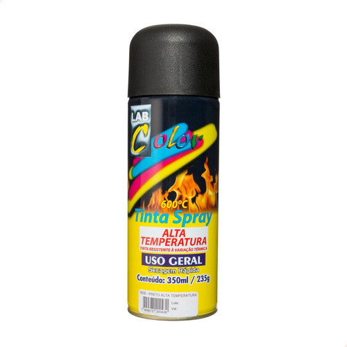 Tinta Spray Preto Fosco Alta Temperatura 400ml Lab Color