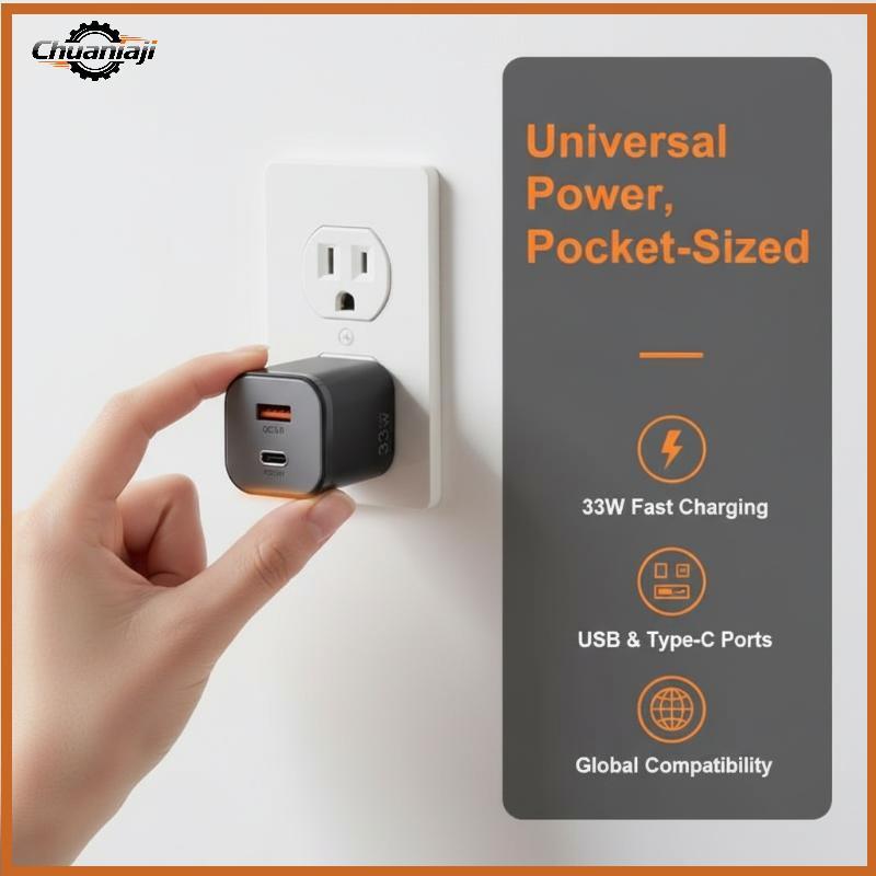 Chuaniaji Portátil 33W GaN Carregador De Viagem Rápida Porta Dupla PD QC3.0 Saída Parede Universal Para Smartphones Uso
