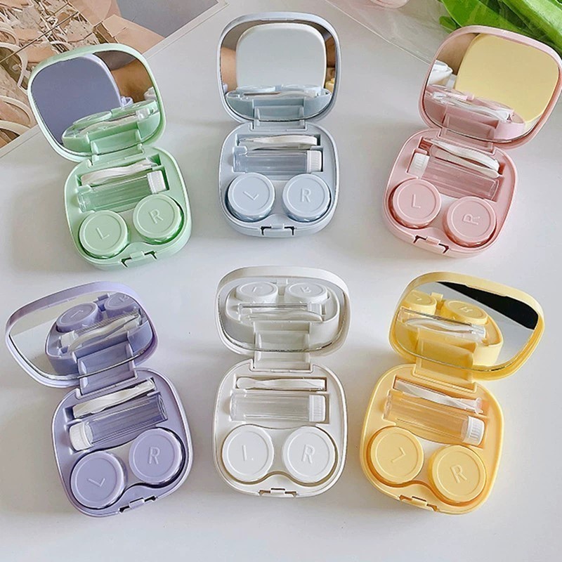 Estojo Colorido Portátil Com Espelho para Lentes de Contato Usa Viagem