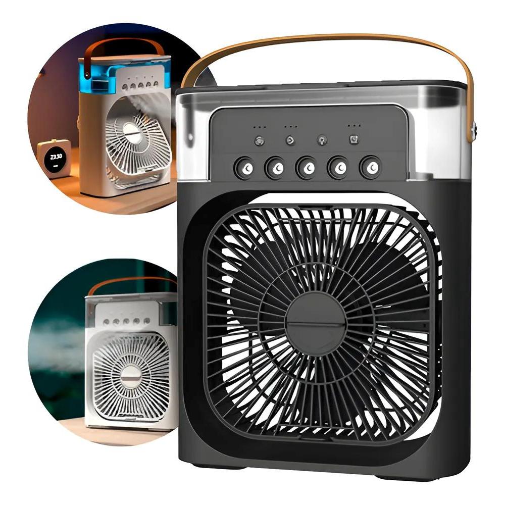 Ventilador Umidifcador Preto Ar Condicionado De Mesa Led Usa Gelo Turbo Mini