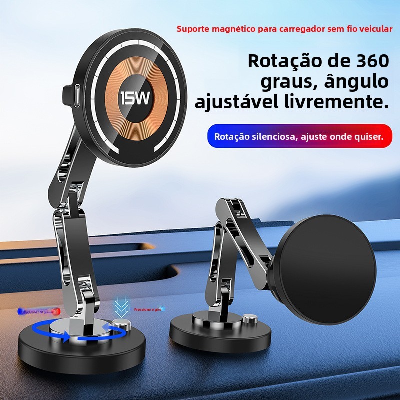 Suporte magnético de telefone para carro, 15W, alta potência, sem fio, carregamento rápido, painel pegajoso, Base estáve