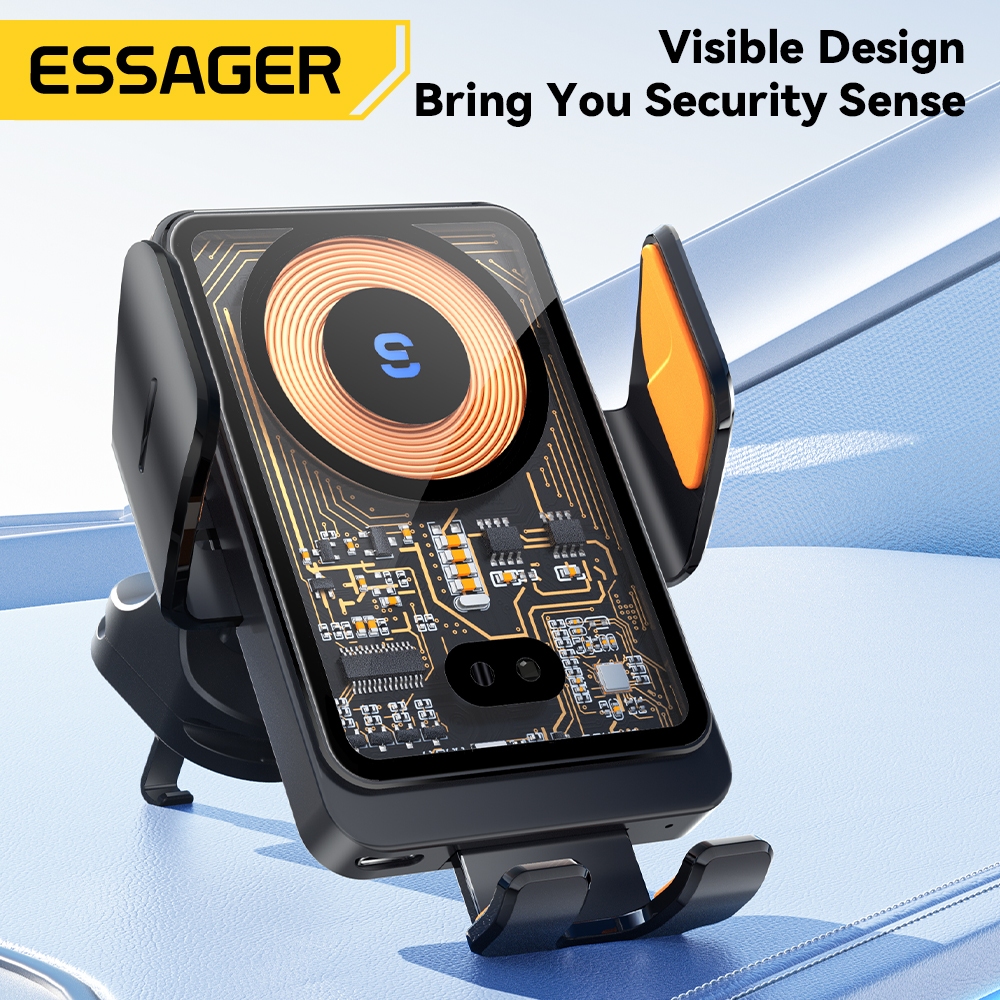 Suporte de celular para carro Essager New New, carregador sem fio de 15W, suporte automático com abertura e fechamento.