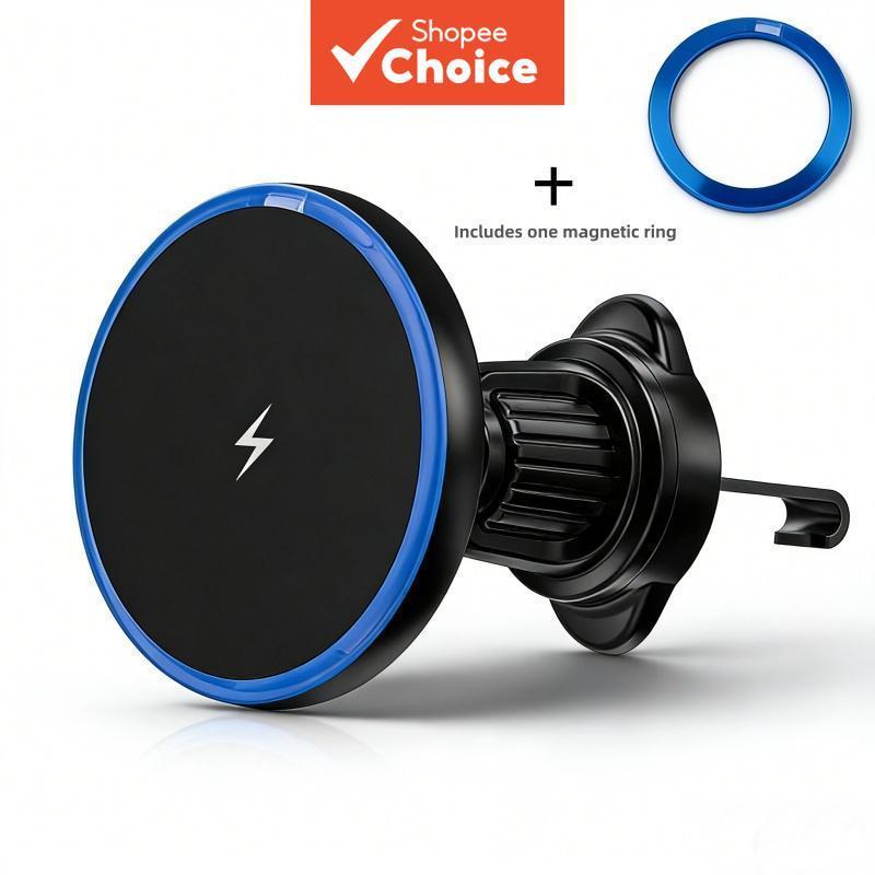 Carregador Magnético Sem Fio Rápido Para Ventilação De Carro 15W Com LED