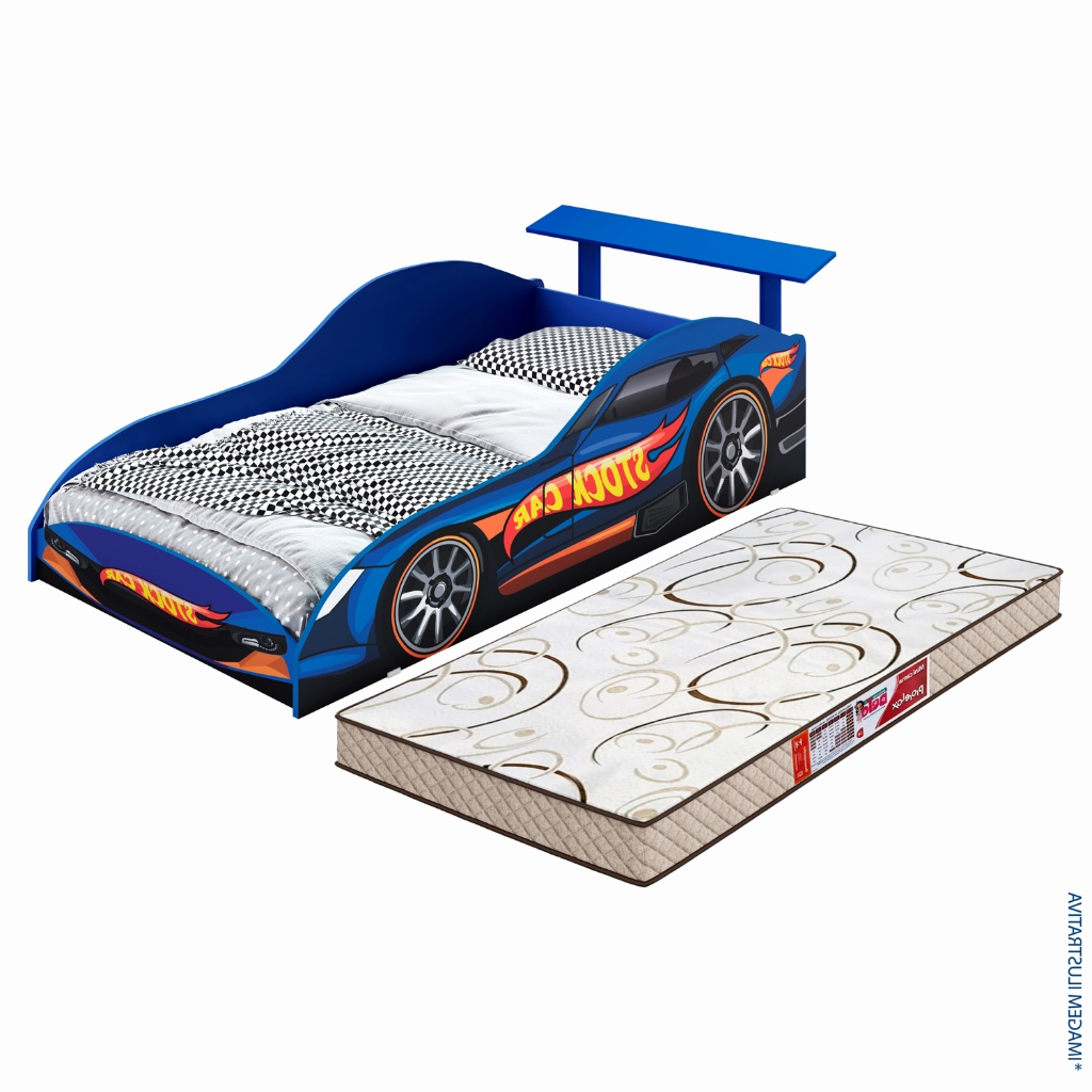 Cama Infantil Carro Stock Car com Colchão Design Esportivo Antiumidade Adesivos Premium