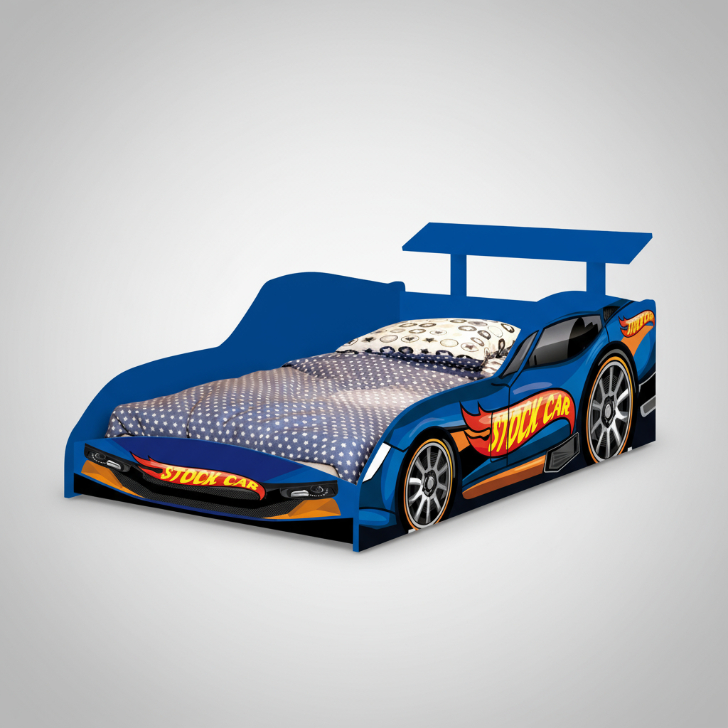 Cama Infantil Solteiro Carro Stock Car em MDF com Aerofólio Design Divertido para Quarto de Menino