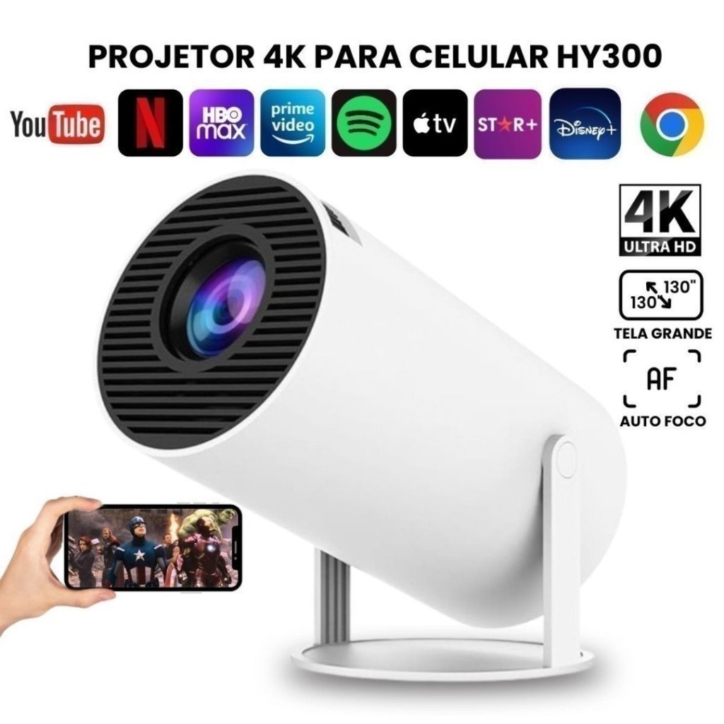 Projetor Portátil FHD HY300 150” WiFi Bluetooth Espelhamento Celular TV Box PC Console HD Imersivo