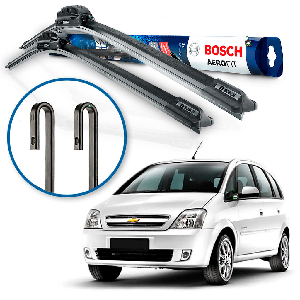 Par Palheta Limpador Parabrisa Dianteiro Aerofit Bosch Meriva 2002 a 08 09 10 11 2012 Braço Gancho