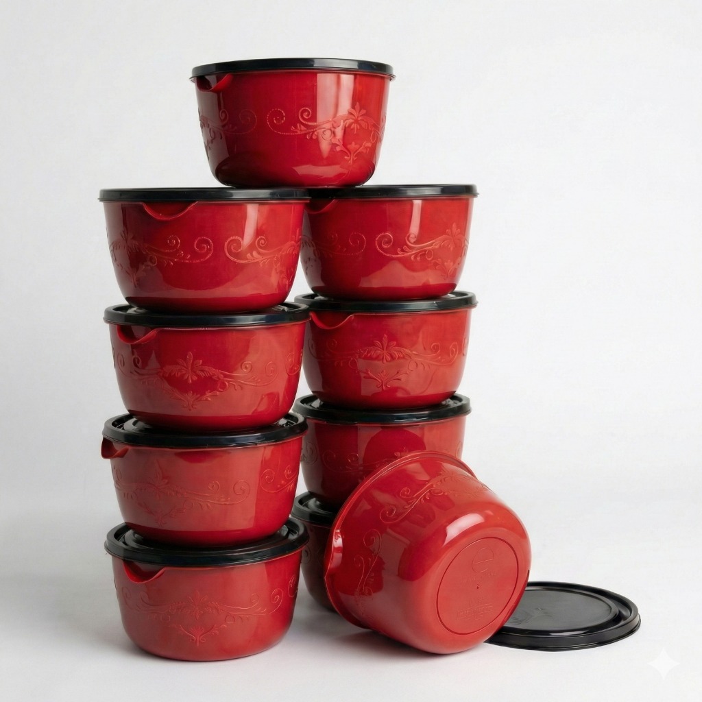 10 Potes Bowl Plástico 1 Litro Oliplast BPA Free Multiuso Cozinha Tampa Preta