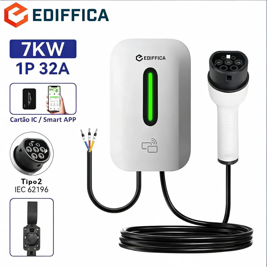 Carregador De Carro Elétrico Wallbox 7 Kw 32A Tipo 2 Cartão/APP
