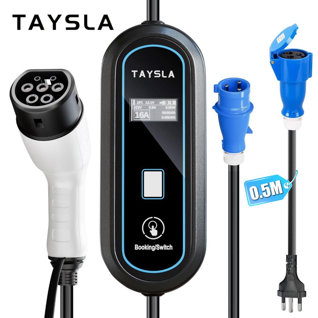 TAYSLA cargador de veículos elétricos com adaptador 7KW 32A cargador de veículos elétricos tipo 2 com cabo de 5m