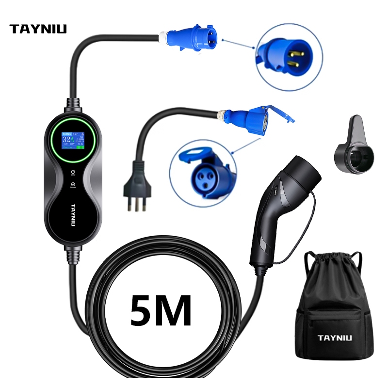 TAYNIU Carregador EV Portátil 7kW 32A Type 2 80-260V com adaptador 20A compatível com elétricos e híbridos 110V/220V
