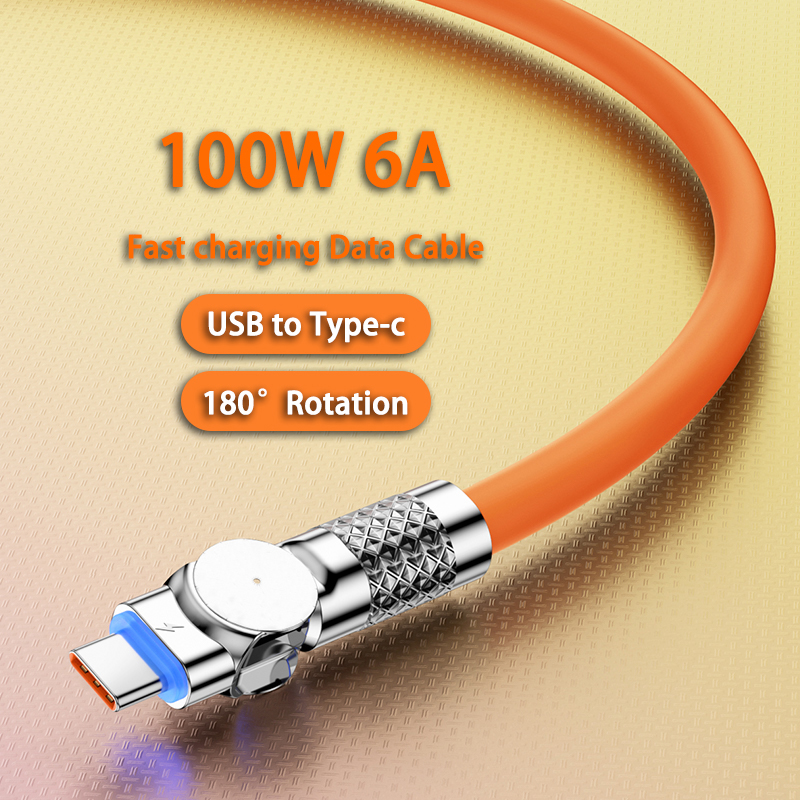 Cabo de carregamento USB Tipo C 180° rotação 100W Super Rápido para Xiaomi Redmi OPPO Huawei Samsung Galaxy Note 20 10