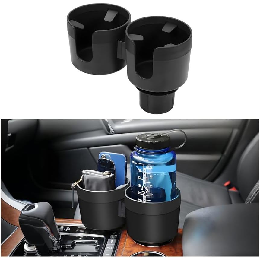 Car Cup Holder Expander, 2 in 1 Multifunctional Vehicle Dual Water Bottle Holder Adapter Extender with Adjustable Base,