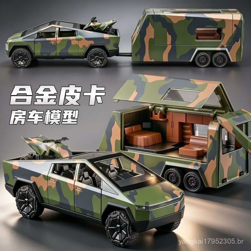 1:36 Tesla New Energy, Modelo de Picape Camuflada em Liga Metálica, Veículo Off-Road, Ornamento de Simulação para Mesa,