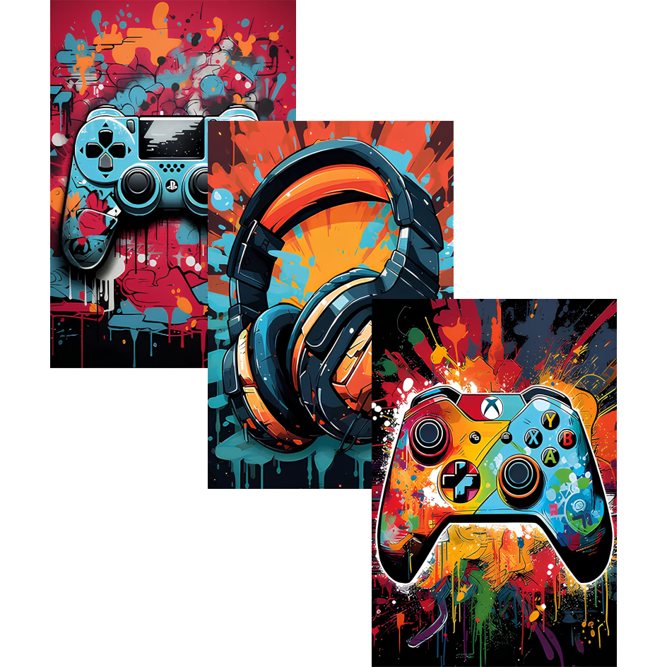 Kit 3 Placa Decorativa Gamer 20x30 Headset Gamer PlayStation Xbox PVC 1mm