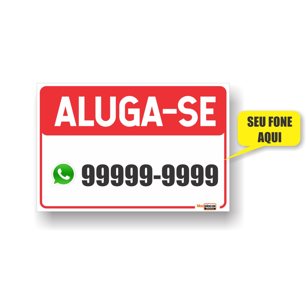 Placa Aluga-se Pvc 1mm 20x30cm Com Fone Personalizado