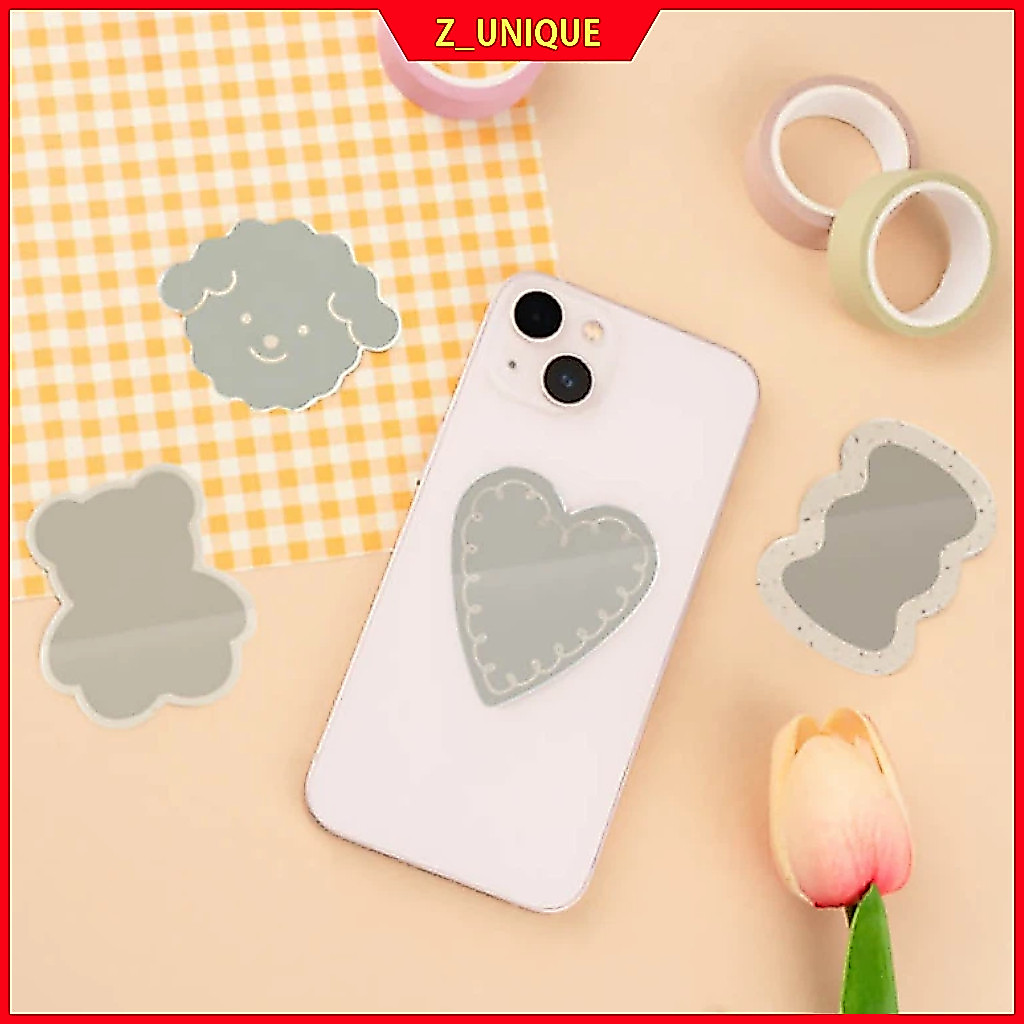 [Conjunto De 2 Peças] Mini Espelho Adesivo Acrílico Sem Moldura/Urso Fofo E Capa De Telefone Estética Ondulada Decoração De