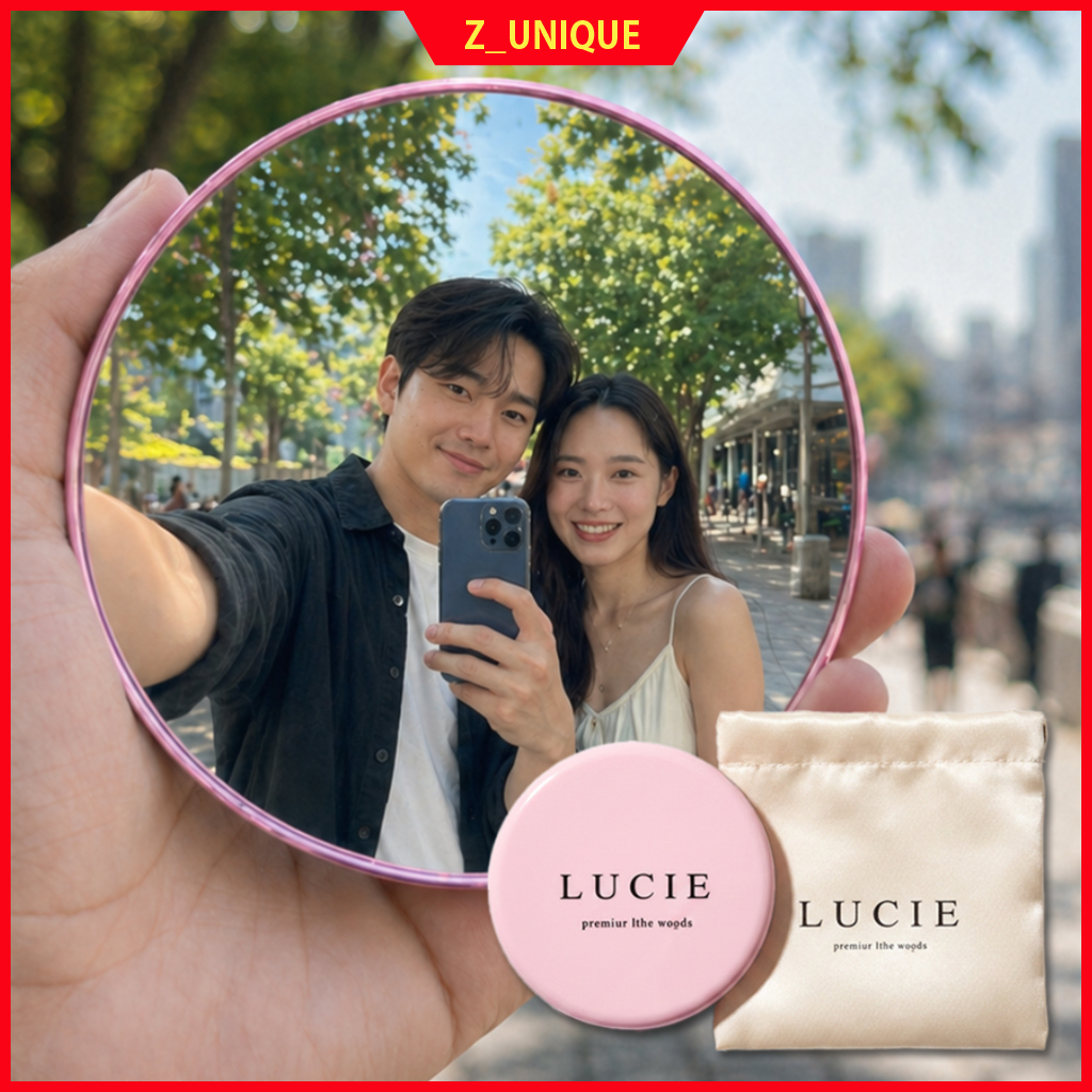 [LUCIE] Conjunto De Mini Espelho Convexo Para Selfie De Viagem (1 + Bolsa Com Logotipo)-Auxílio Enquadramento De Câmera Traseira De Alta Definição
