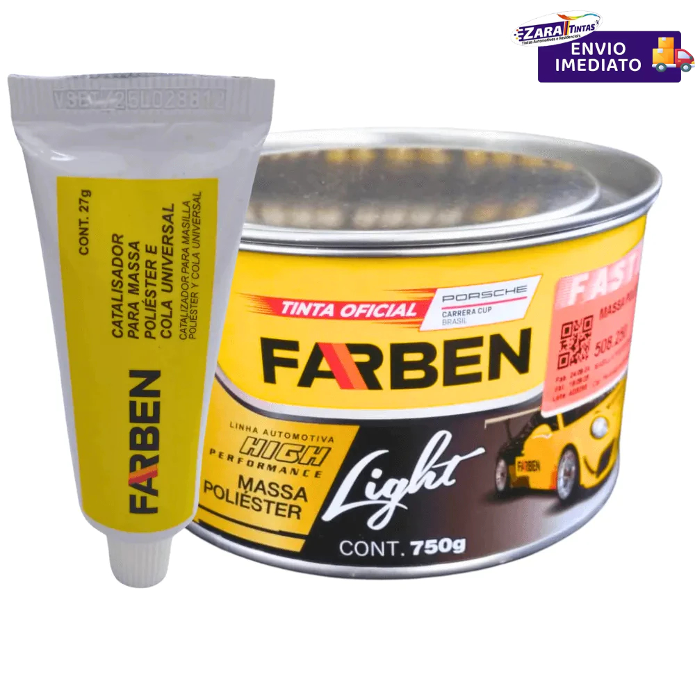 Massa Poliester Light Fast Dry Extra Macia Amarela Farben 750g + Catalisador 27g