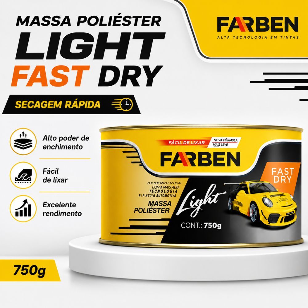 Massa Poliéster Light Fast Dry HP Farben 750g