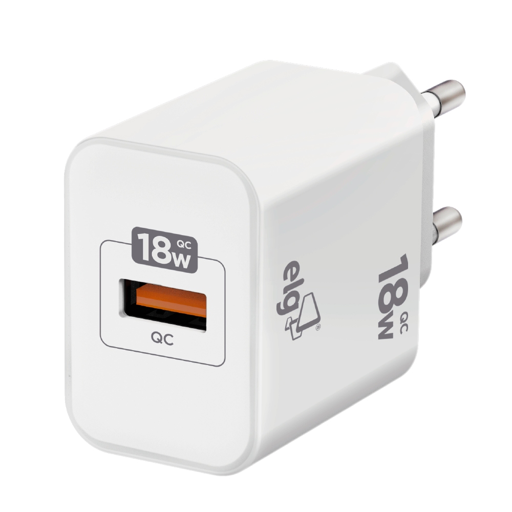 Carregador USB Universal, 1 Porta USB-A Quick Charge 3.0 18W, Carga Rápida, Branco,   WC1S-QC3, ELG