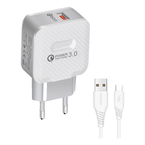 Carregador De Parede Turbo Power Sumexr + Cabo Tipo-C Quick Charge 3.0 SX-QC3-C